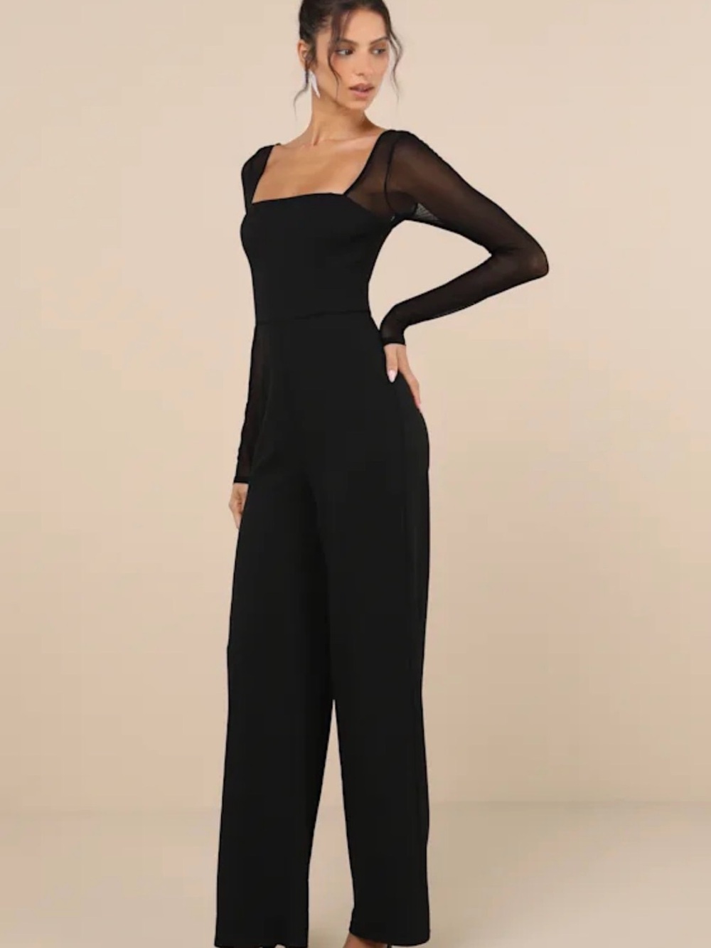 Lulus Lovingly Yours Black Mesh Long Sleeve Jumpsuit Size XS NEW w/ Tag - Picture 2 of 6